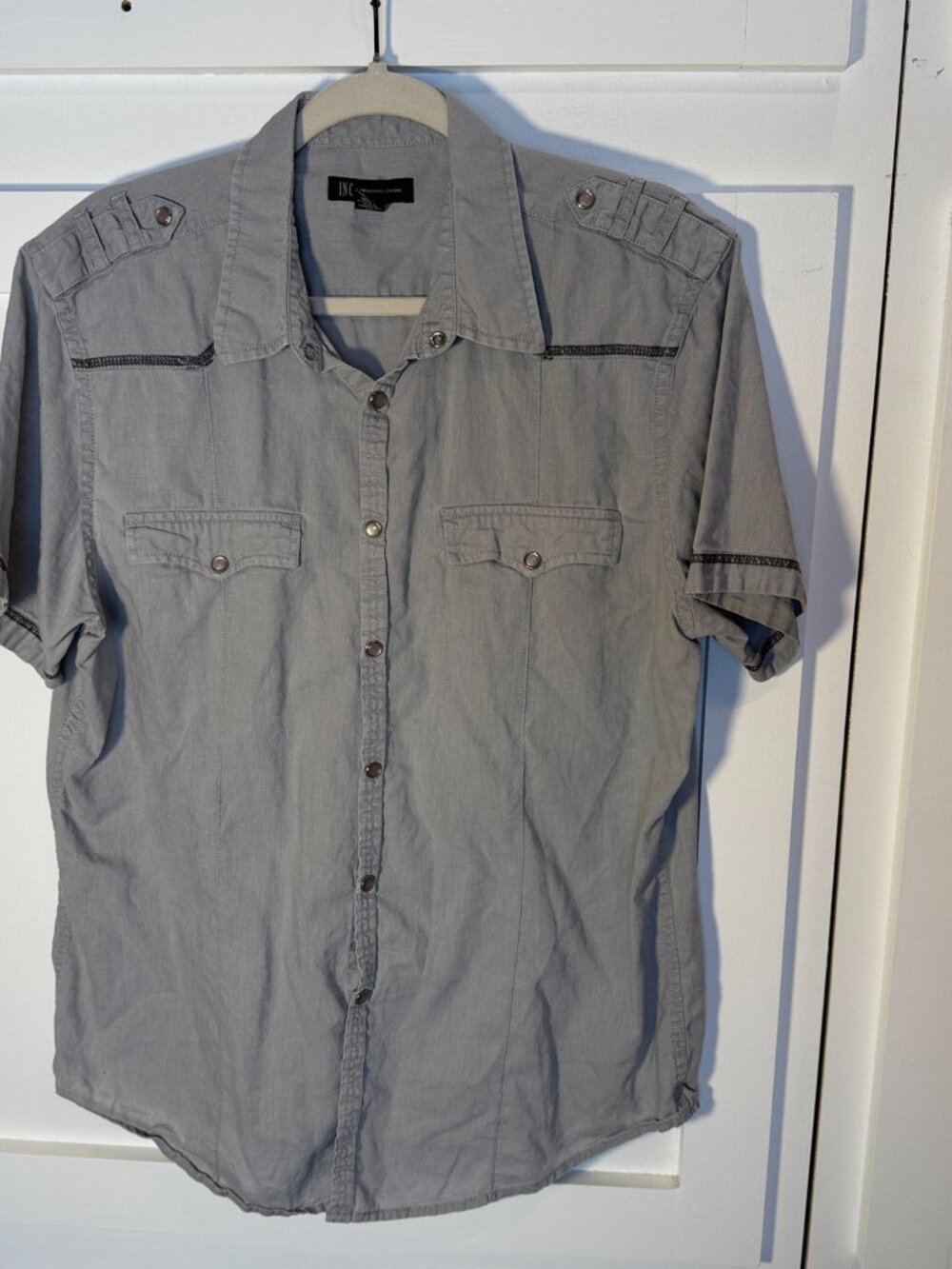 INC International Concepts INC Men's Short Sleeve Button Down Shirt L Gray